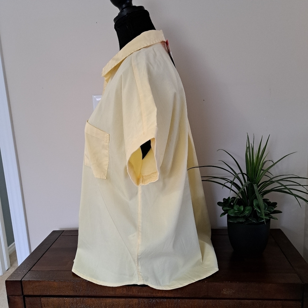 NWT Como Vintage Short Sleeved Yellow Blouse Medium Women's Button Up Shirt - Picture 5 of 15